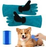 Animal Handling Gloves, Bite Proof Cat Gloves, Pet Leather Glove Cat Scratch with Pet Comb, Multipurpose for Rose Pruning, Gardening, Pets Grooming