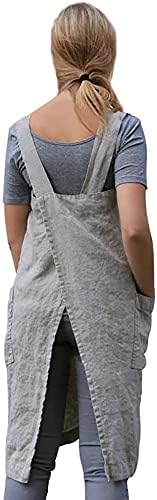 Cotton Linen Apron Cross Back Apron for Women with Pockets Pinafore Dress for Baking Cooking