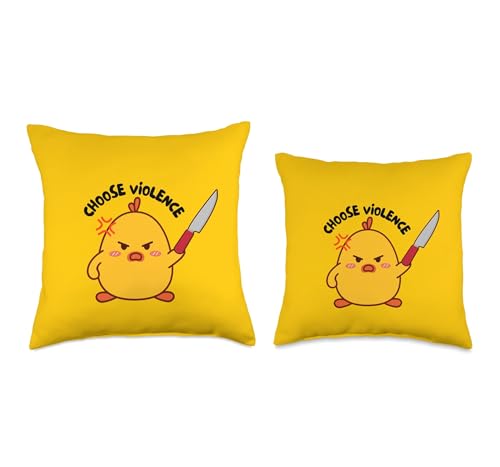 Angry Chick With Knife Throw Pillow - 16x16, Multicolor - Image 3