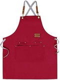 Mignongirl Chef Apron,Cross Back Apron for Men Women with Adjustable Straps and Large Pockets,Canvas,M-XXL (Red)
