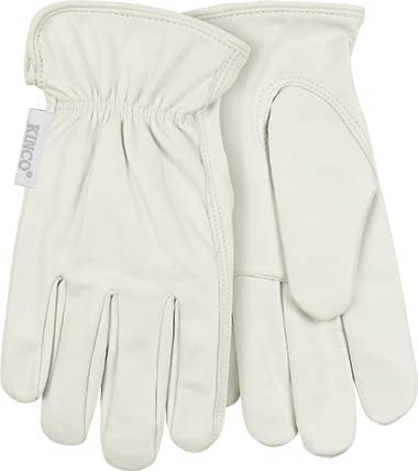 Kinco, 92W-M, Women's White Premium Grain Goatskin Leather Glove - Durable, Comfortable Out-Seam, Safety Easy-On Cuff, Anti Fatigue Design - Ideal for Gardening, Farm, Ranch, DIY, Landscaping, Medium