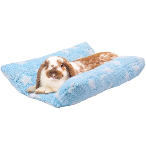 MEWTOGO 15.7" x 14" Bunny Bed for Rabbit Cage - 15.7 x 14In, Light blue - Star, Flannelette, Thickened & Soft by MEWTOGO