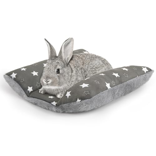 15"x14" Soft Plush Rabbit Bed Washable Cuddle Mat for Small Pets - Medium, Grey Stars, Polyester by Hedgeink