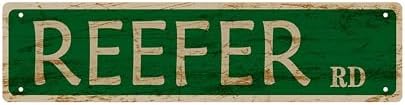 Vintage Reefer Road Metal Tin Sign - 4''x16'' - Home, Restaurant, Bar, Cafe, Garage Decor