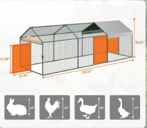 Metal Chicken Coop Chicken Run with Waterproof Anti-UV Cover, 120×40×40 in Outdoor Chicken Pen, Black Square Tube Poultry Cage for Backyard Hens Ducks