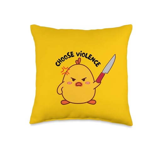 Angry Chick With Knife Throw Pillow - 16x16, Multicolor by Funny Angry Chick Knife Humor