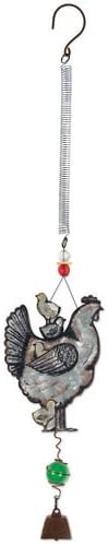Sunset Vista Designs Bouncy Garden Decoration with Mini Cow Bell, 11-Inch, Galvanized Metal Hen and Chicks