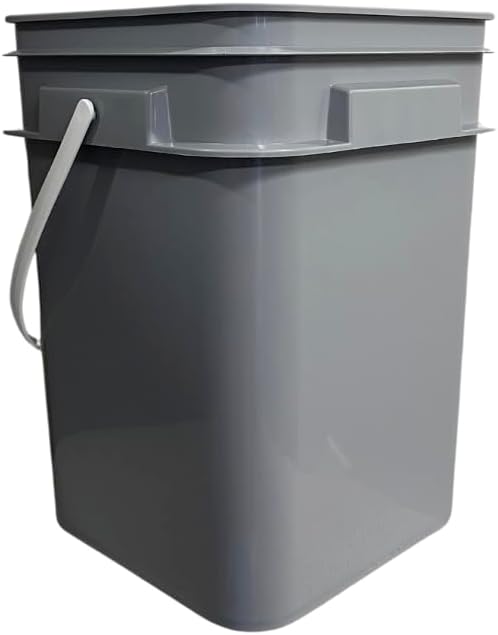 House Naturals 4 Gallon Square Food Grade Gray Bucket Container (Pack of 6 pails, no lids)
