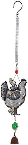 Sunset Vista Designs Bouncy Garden Decoration with Mini Cow Bell, 11-Inch, Galvanized Metal Hen and Chicks
