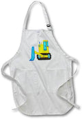 3dRose Medium Length Apron with Pouch Pockets 22w x 24l - Yellow and Blue Front Loading Tractor Illustration Illustrations