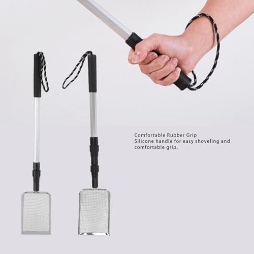 Diydeg Chicken Poop Scooper, Adjustable Stainless Steel Detachable Metal Litter Scoop Sifting Shovel for Cleaning Chicken Coop, Non Stick Poultry Waste Sifter Shovel with Long Handle (A