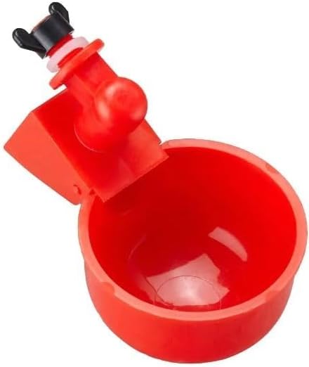 Red Chicken Waterer Gravity Water Cup Automatic Poultry Drinker | Conveniently use with Any Plastic Water Container or Bucket | No Float Design | 12 Cups