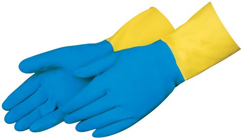Liberty 2570SP Neoprene/Latex Liquid Proof Unsupported Glove with Flock Lined, Chemical Resistant, 28 mil Thickness, 13" Length, Medium, Blue/Yellow (Pack of 12)