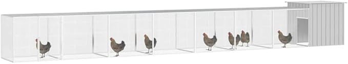 Extra Large Chicken Cage Expandable Outdoor Poultry Run, Galvanized Steel Walk-in Enclosure for Ducks and Small Animals, Grey, 275.6 x 36 x 39.4 Inches