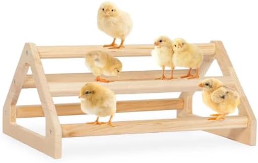 Long Pine Wooden Chick Perch Set, 2 Pieces, Roosting Bar with Holes, Brooder and Coop Accessories, Jungle Gym Fun Toys for Baby Chickens