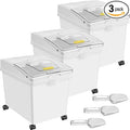 Happybuy 3-Pack 10.5 Gallon/40L Rice & Pet Food Storage Containers, Airtight Bin with Wheels, Scoops for Kitchen Ingredients, Cereal & Flour Dispenser