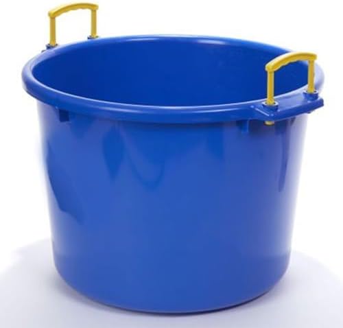 70 Quart Large Muck Bucket, Heavy-Duty Plastic Utility Tub with Handles, Blue Stable Feed and Storage Container for Barn, Farm, and Outdoor Use