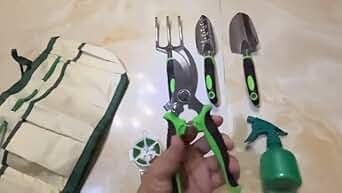 11-Piece Outdoor Gardening Tool Set, Suitable for Women, Seniors, and Left-Handed Users, Includes Tree pruners, Hand rakes, and a Watering can with Green Non-Slip Handles. (Gray)