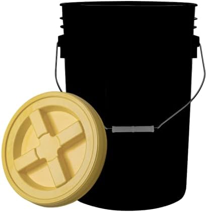 House Naturals Large 6 Gallon Food Grade BPA Free Made in USA Plastic Bucket Pail with Yellow Screw On Double Gasket Air Tight Lid (Pack of 2)