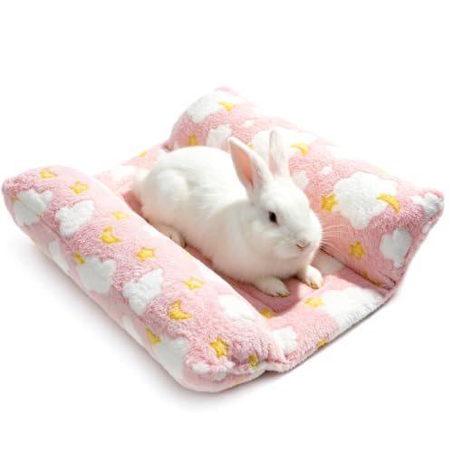 Rabbit Bed with Pillows, Dual-Sided 17"x15" Washable Lounger Pad - 17 x 15 inches, Pink Cloud by Tierecare