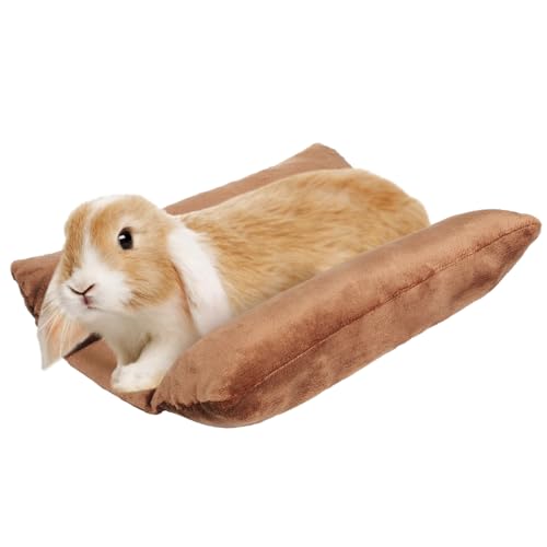 MEWTOGO 15.7" x 14" Bunny Bed for Rabbit Cage - 15.7 x 14In, Brown, flannel, Thickened & Soft by MEWTOGO