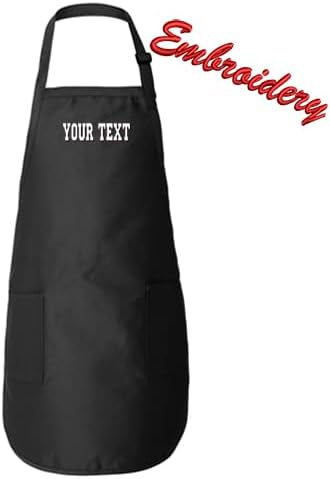 Personalize TEXT Full-Length Apron with Pockets Q4350 / Embroidery Text Apron/Custom Text Apron/Embroidery Apron
