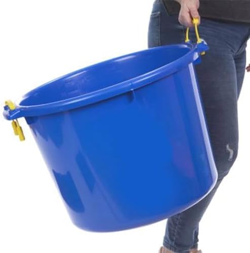 70 Quart Large Muck Bucket, Heavy-Duty Plastic Utility Tub with Handles, Blue Stable Feed and Storage Container for Barn, Farm, and Outdoor Use