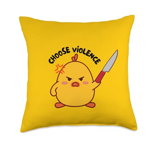Angry Chick With Knife Throw Pillow - 18x18, Multicolor by Funny Angry Chick Knife Humor