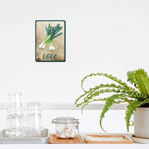Vegetables Metal Sign Vintage Decor Leek Sign Farm Wall Decor Sturdy Rust Waterproof Aluminum Signs for Outdoor Yard Garden Easy to Install 5.5x8inch