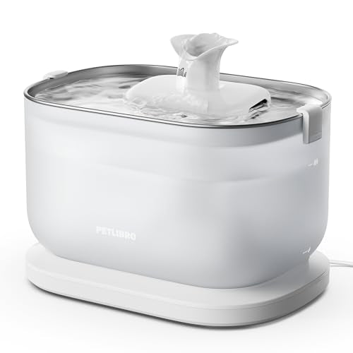 PETLIBRO Cat Water Fountain Stainless Steel Tray - 2.5L Fountain, White, 2.49 liters, 2.5L Automatic Water Dispenser for Cats by PETLIBRO