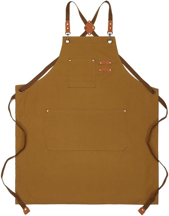 Unisex Canvas Apron - Water-Resistant, Breathable with Large Pockets for Gardening, Grilling, Lawn Care, Kitchen & Cleaning