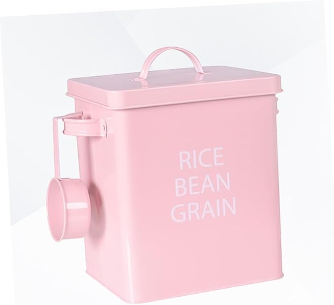MERRYHAPY Airtight PET Food Storage Container Metal Grain Storage Barrel with Spoon Moisture Dog and Cat 5L Capacity