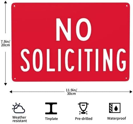 Man Cave Decor 1459 Metal Signs,No Soliciting,8x12 In,Notice Warning Sign And Logo Ation Vintage