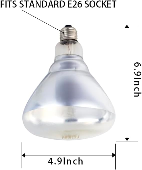 2 Pack 250W Heat Lamp Clear Infrared Bulbs Glass Lamp Bulb for Food Service, Brooder Bulb, Chicks, Pet, Bathroom, Light Therapy Use E26 Base, Flood Light Heat Lamp