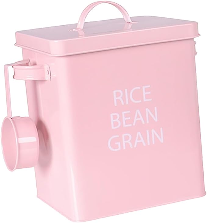 MERRYHAPY Airtight PET Food Storage Container Metal Grain Storage Barrel with Spoon Moisture Dog and Cat 5L Capacity