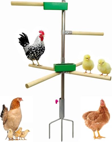 Chicken Perch Toys for Coop with 2 Trays(Feed or Water) - H=61.2inch with 2 Trays, Natural, Steel-Wood Hybrid by generic