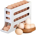 Automatic Rolling Egg Storage For Refrigerator, Fridge Organizer, Space Saving Refrigerator Egg Holder For Fridge ,Holds 28 Egg Storage，for Refrigerator,Kitchen,Cabinets,Tabl (White)