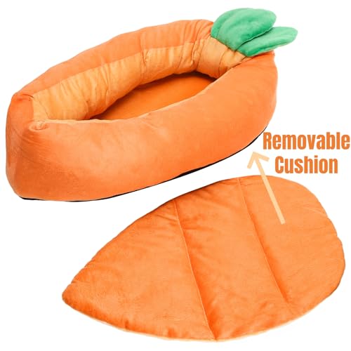 Hiceeden Carrot Bunny Bed, 24" × 12" Rabbit Bed with Removable Cushion - Medium to Large, Orange, Polyester - Image 3