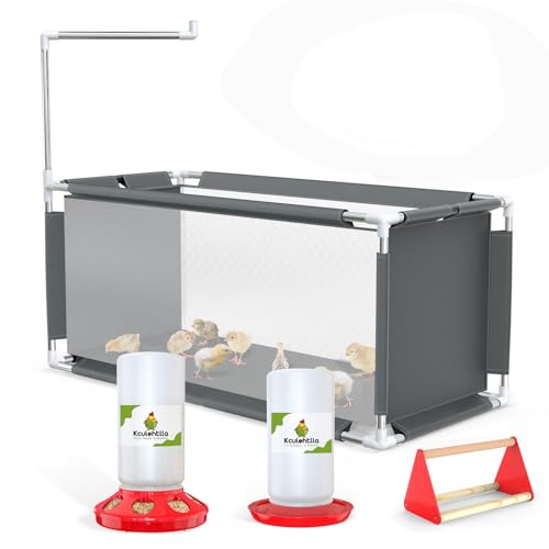 Indoor Chick Brooder Kit, 10.6 ft³ Habitat for Chicks - Set-Grey, Stainless Steel, 47.2"x19.7"x19.7" by Kculehtlla