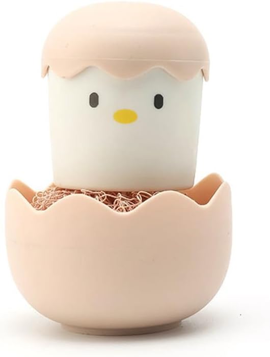 Eggshell Chicken Style Scrubber Brush with ForNano Fiber Cleaning Ball for Kitchen Cleaning of Pots, Pans, and Dishes Featuring Comfortable Handle and Compact Shape (2pcs-Pink)
