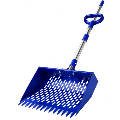 Chicken Poop Scooper with 74" Adjustable Handle - Blue, Heavy Duty Metal Chicken Coop Cleaner by CRITTER FAVS