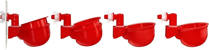 RentACoop DIY Waterer Kit - Auto-Fill Cups with Inserts - Great for Chickens, Ducks, Geese, Turkeys, Peafowl, and Quail - 4 Pack + 1 Bonus Cup Included (Red, Pack of 4)