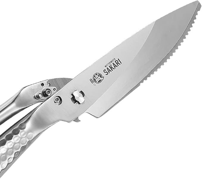 MITSUMOTO SAKARI 10 inch Japanese Kitchen Scissorss, Silver Titanium Plating Kitchen Shears Heavy Duty, Multipurpose Alloy Steel Poultry Shears for Chicken, Meat, Bone & Fish