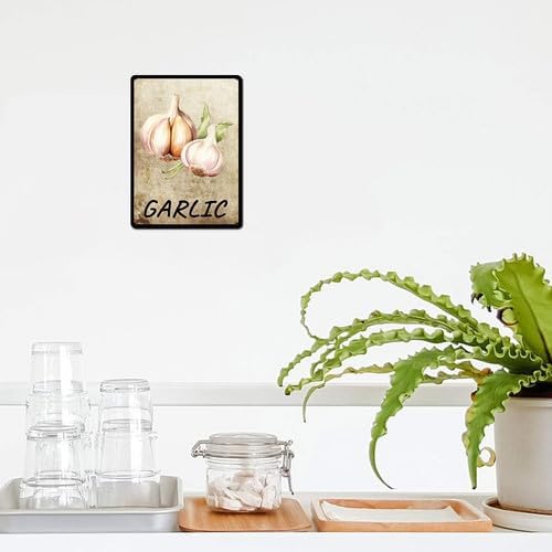Vegetables Metal Sign Vintage Decor Garlic Sign Farm Wall Decor Sturdy Rust Waterproof Aluminum Signs for Outdoor Yard Garden Easy to Install 5.5x8inch