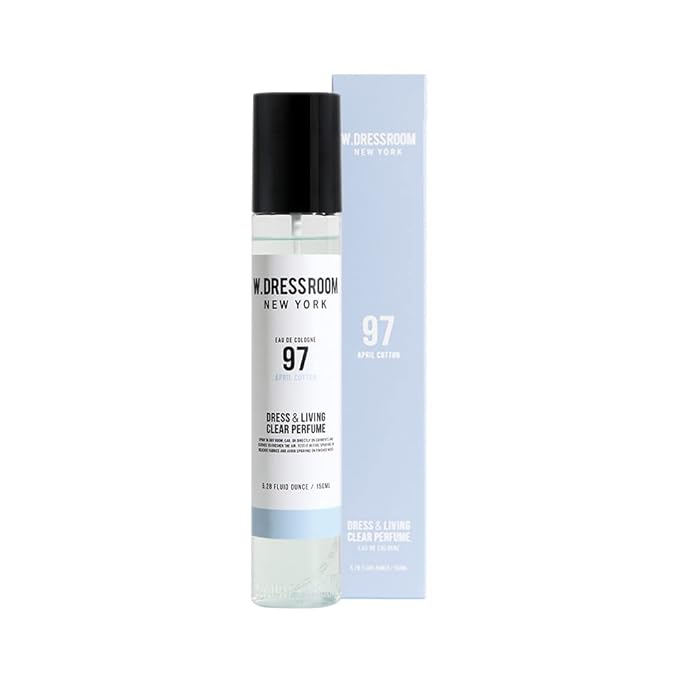 W.Dressroom No.97 April Cotton Living Clear Perfume, Body Mist, Long-Lasting Unisex, Alcohol-Free Water-Based, Spray on Skin, Clothes, Bedding & Car, Travel Size 5.28 oz
