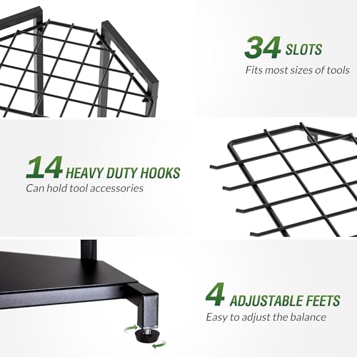 Garden Tool Organizer for Corner, Heavy Duty Metal Rack with 34 Storage Compartments & 14 - Black, Alloy Steel, Long-Handled Tools - Image 3