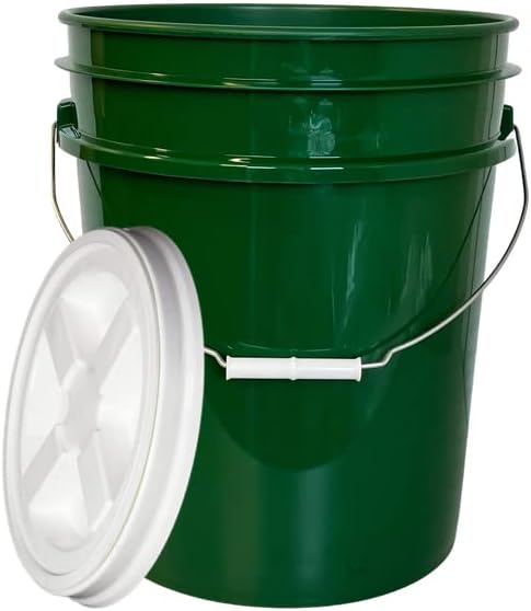 House Naturals 5 Gallon Green Food Grade Bucket with White Screw On Air Tight Lid- BPA Free Made in USA Pail