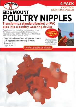 Little Giant® Side-Mounted Poultry Nipple (4-Pack) Gravity Fed Water Nipples for Automatic Bird & Chicken Watering (Item No. 188890)