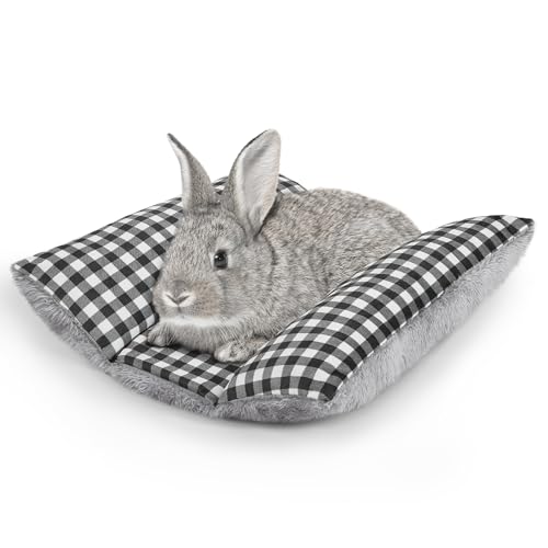 15"x14" Soft Plush Rabbit Bed Washable Cuddle Mat for Small Pets - Medium, Black and White Geometry, Polyester by Hedgeink