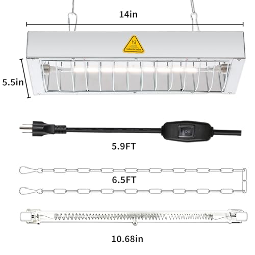 600W Heat Lamp for Chickens, Large Chicken Coop Heater - Heat lamp 600W - 1 Pack, Galvanized Steel, Adjustable Temp and Height - Image 3